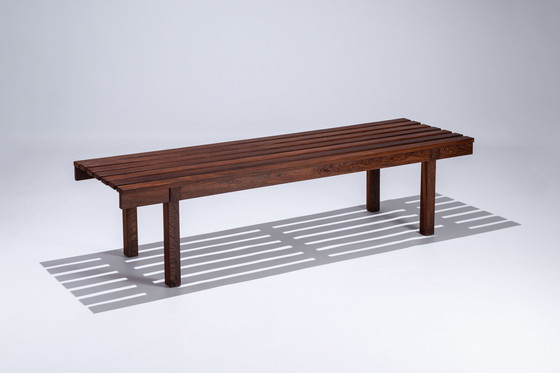 Image 1 of Large Wooden Slat Bench