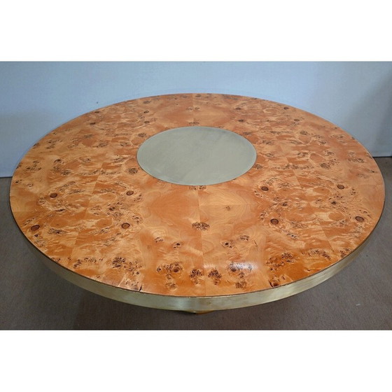 Image 1 of Tavolo rotondo vintage in radica di cedro e metallo dorato, anni '80