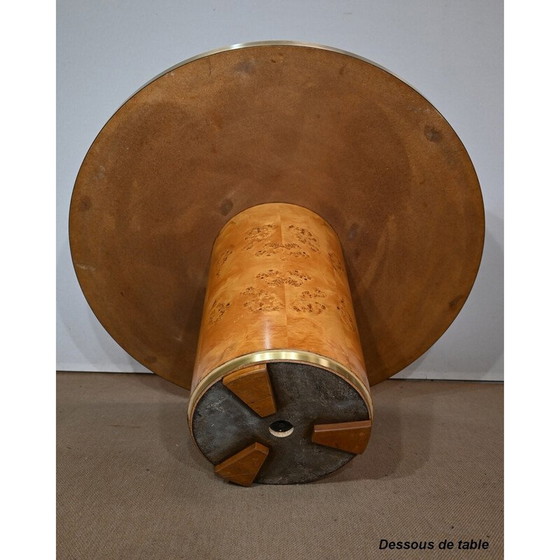 Image 1 of Tavolo rotondo vintage in radica di cedro e metallo dorato, anni '80