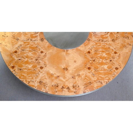 Image 1 of Tavolo rotondo vintage in radica di cedro e metallo dorato, anni '80