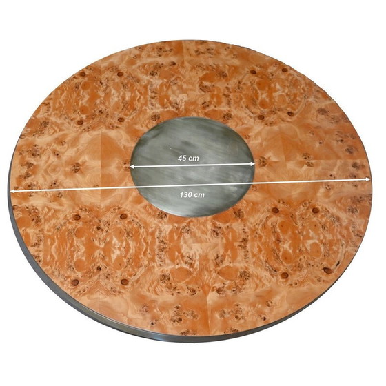 Image 1 of Tavolo rotondo vintage in radica di cedro e metallo dorato, anni '80