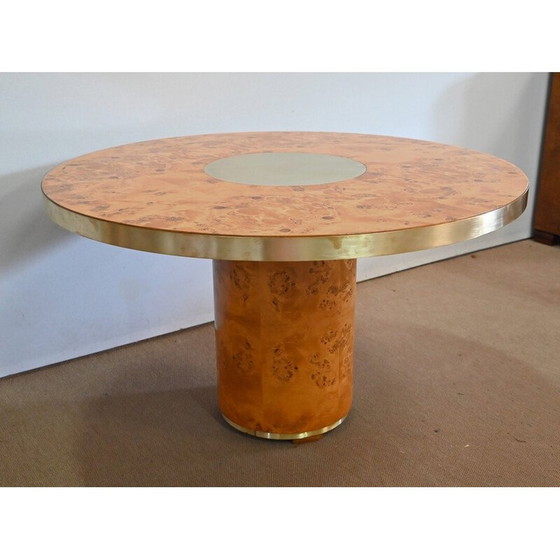 Image 1 of Tavolo rotondo vintage in radica di cedro e metallo dorato, anni '80