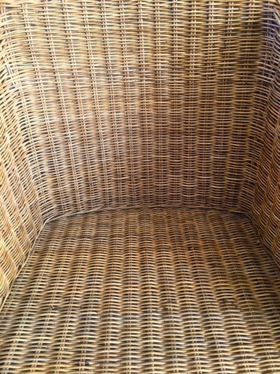 Image 1 of 4 Wicker Dining Chairs With Teak Legs