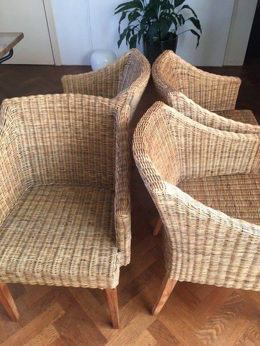 4 Wicker Dining Chairs With Teak Legs