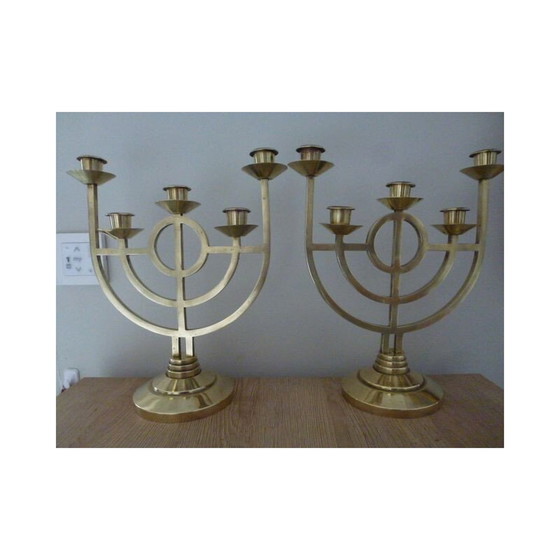 Image 1 of Pair of vintage Jugendstil bronze and brass candelabras, 1900