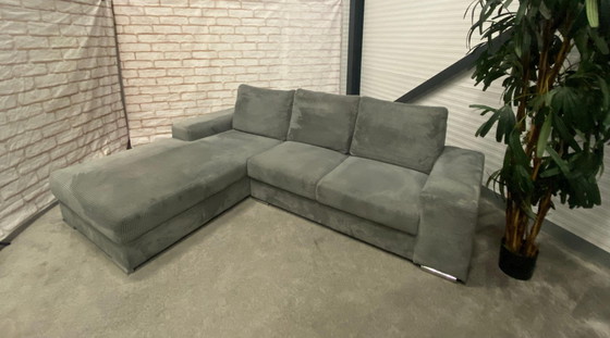 Image 1 of Beautiful Gray Ribbed Fabric Corner Sofa