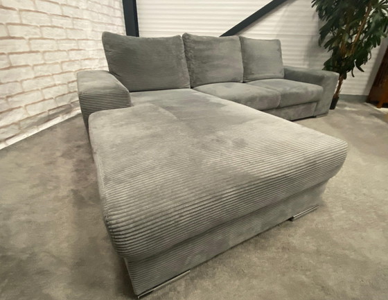 Image 1 of Beautiful Gray Ribbed Fabric Corner Sofa