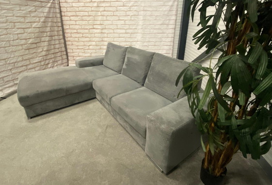 Image 1 of Beautiful Gray Ribbed Fabric Corner Sofa