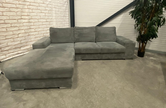 Image 1 of Beautiful Gray Ribbed Fabric Corner Sofa