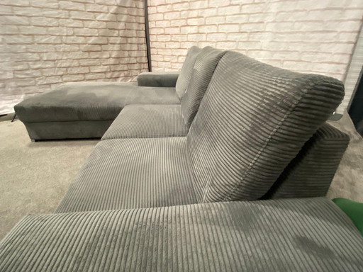 Beautiful Gray Ribbed Fabric Corner Sofa