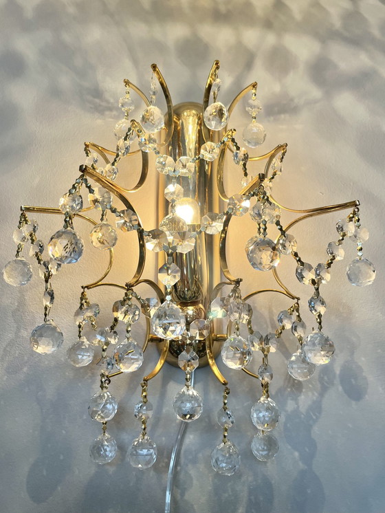 Image 1 of Branded Swarovski Crystal Set Wall Lights Gold Leaf 2