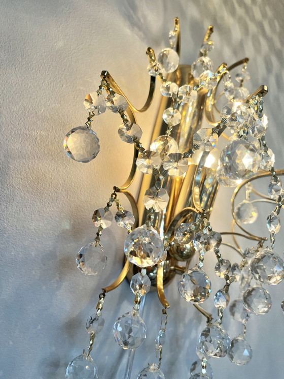 Image 1 of Branded Swarovski Crystal Set Wall Lights Gold Leaf 2