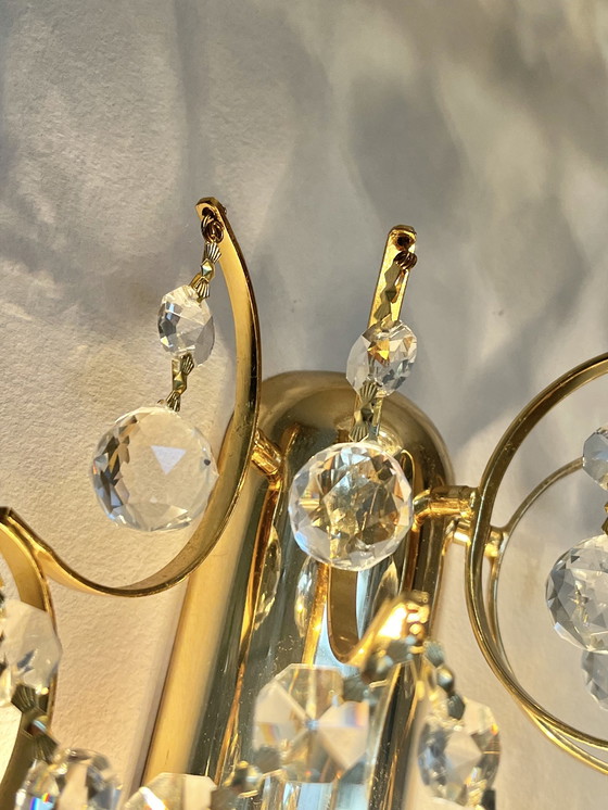 Image 1 of Branded Swarovski Crystal Set Wall Lights Gold Leaf 2