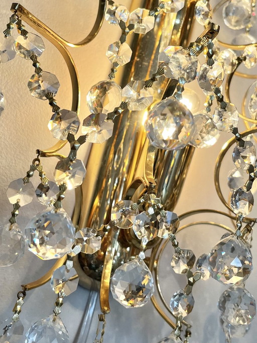 Branded Swarovski Crystal Set Wall Lights Gold Leaf 2