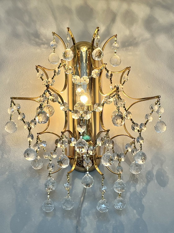 Image 1 of Branded Swarovski Crystal Set Wall Lights Gold Leaf 2