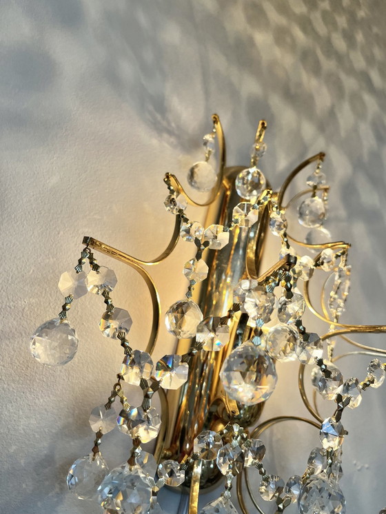 Image 1 of Branded Swarovski Crystal Set Wall Lights Gold Leaf 2