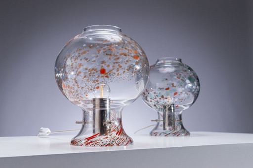 Set Orrefors Table Lamps In Full Hand-Blown Glass.