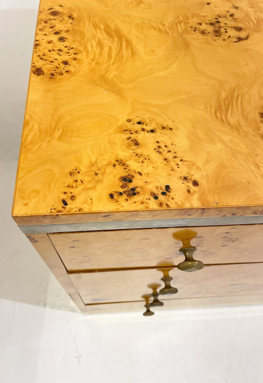 Mid-Century Modern Chest, Ash Burl And Brass, Italy, 1970S