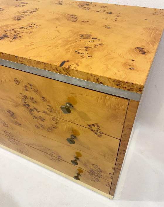 Image 1 of Mid-Century Modern Chest, Ash Burl And Brass, Italy, 1970S