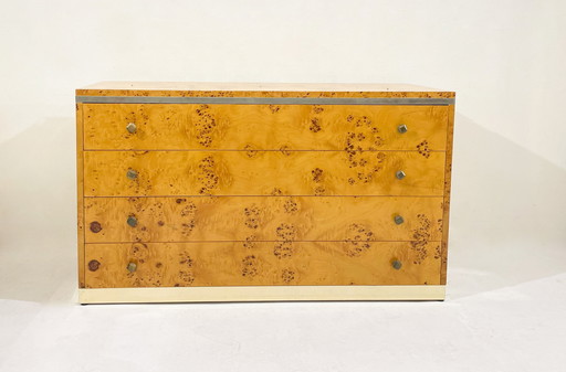 Mid-Century Modern Chest, Ash Burl And Brass, Italy, 1970S