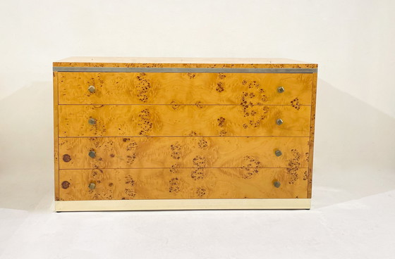 Image 1 of Mid-Century Modern Chest, Ash Burl And Brass, Italy, 1970S