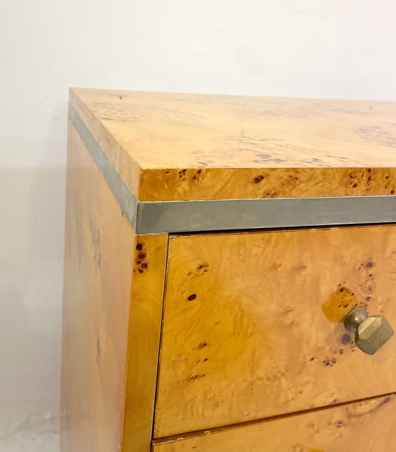 Image 1 of Mid-Century Modern Chest, Ash Burl And Brass, Italy, 1970S