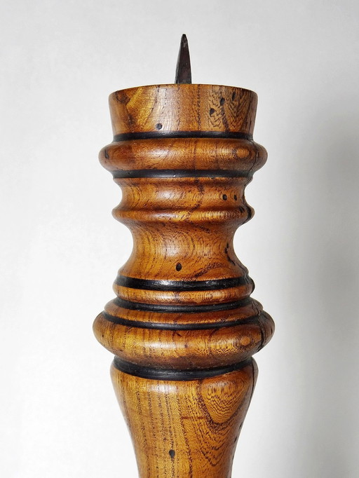 Large candle stick, antique turned wood