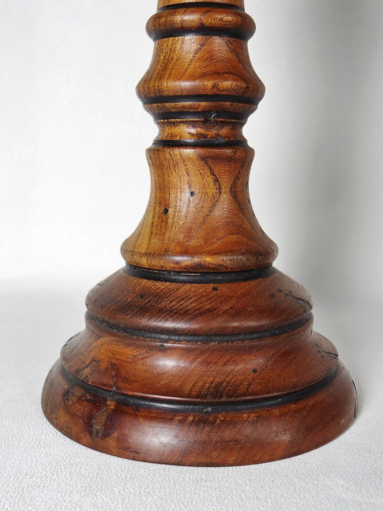 Image 1 of Large candle stick, antique turned wood