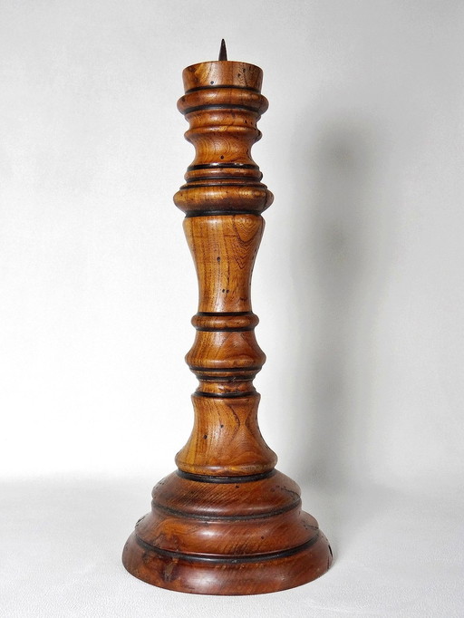 Large candle stick, antique turned wood