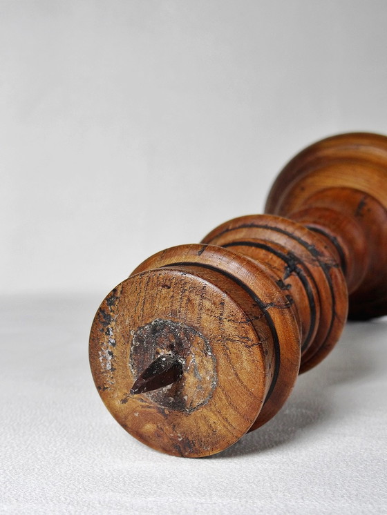 Image 1 of Large candle stick, antique turned wood