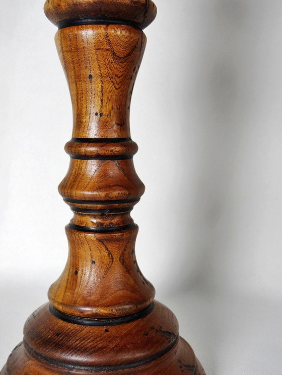 Image 1 of Large candle stick, antique turned wood