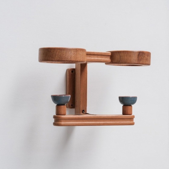 Image 1 of Coppia di applique vintage in rovere e ceramica di Guillerme e Chambron, Francia 1960