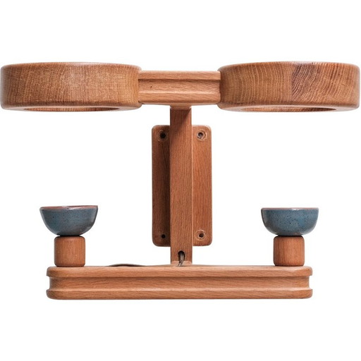 Pair of vintage oak and ceramic wall lights by Guillerme and Chambron, France 1960