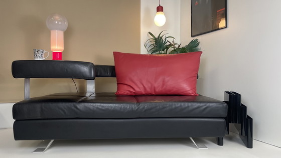 Image 1 of Italian Design Sofa Leather Formenti Wave Black Red Leather