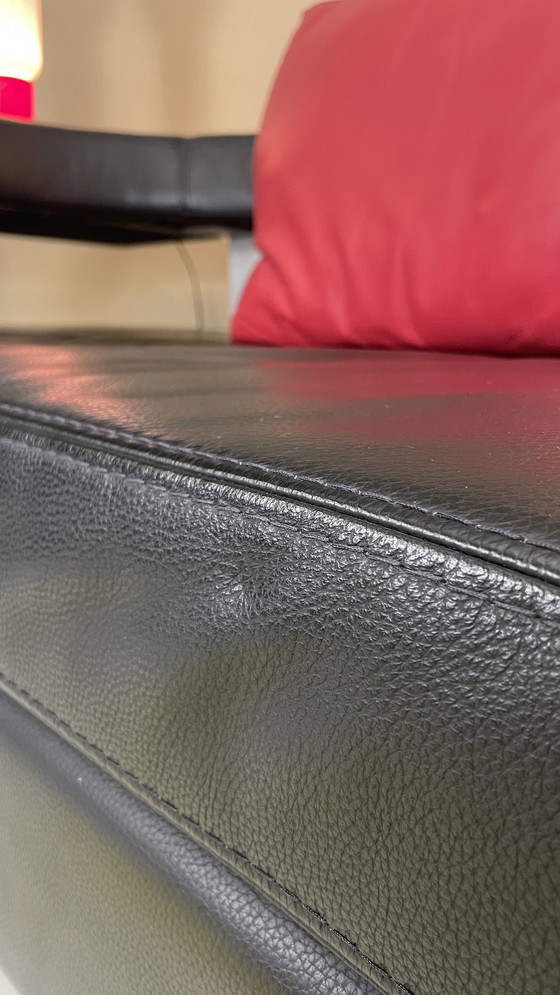 Image 1 of Italian Design Sofa Leather Formenti Wave Black Red Leather