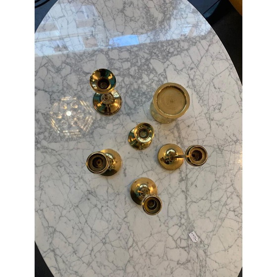 Image 1 of Set of 6 vintage F.W. brass candle holders, Denmark 1960