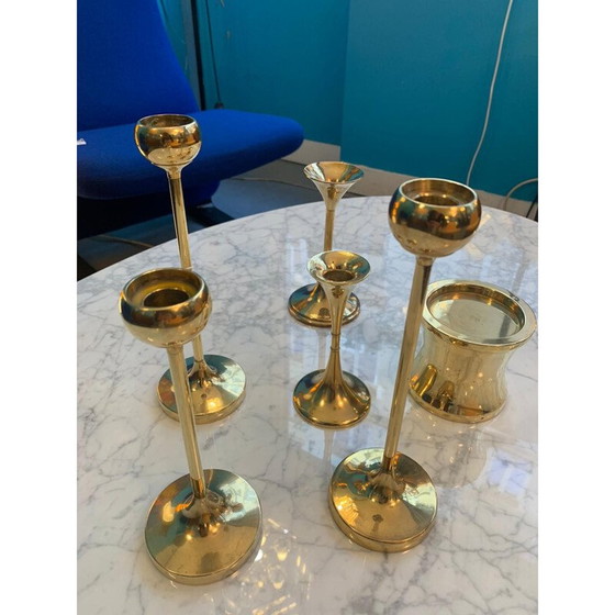 Image 1 of Set of 6 vintage F.W. brass candle holders, Denmark 1960
