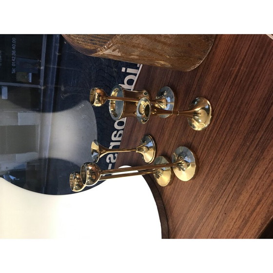 Image 1 of Set of 6 vintage F.W. brass candle holders, Denmark 1960