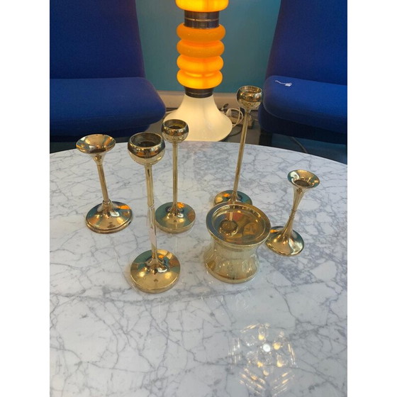 Image 1 of Set of 6 vintage F.W. brass candle holders, Denmark 1960