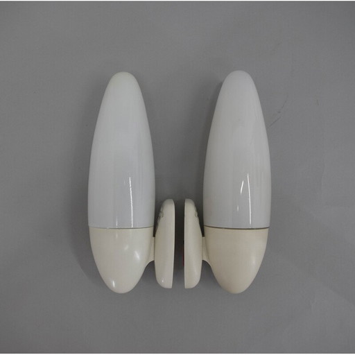 Pair of vintage Space Age wall lamp in bakelite and milk glass, Czechoslovakia 1960