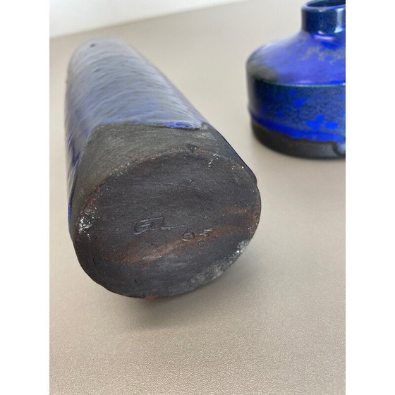 Image 1 of Pair of vintage ceramic vases "Blue" by Gerhard Liebenthron, Germany 1970s