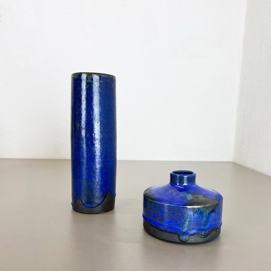 Image 1 of Pair of vintage ceramic vases "Blue" by Gerhard Liebenthron, Germany 1970s
