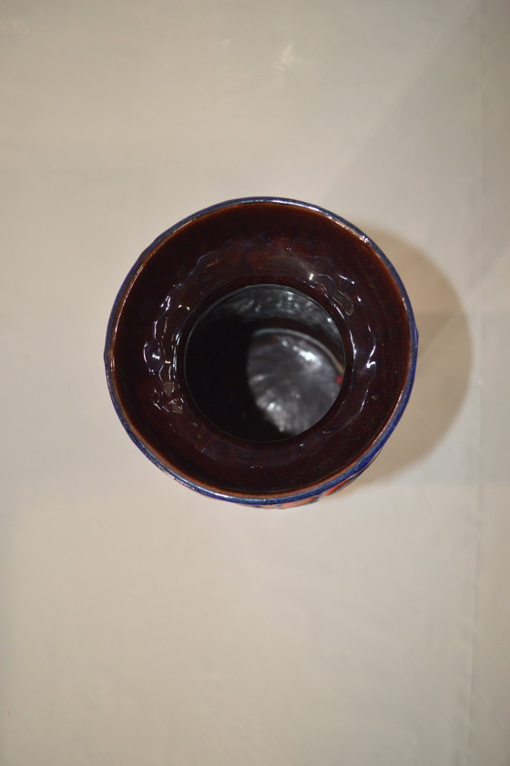 Image 1 of Red Blue Vase With Pattern, German Made.