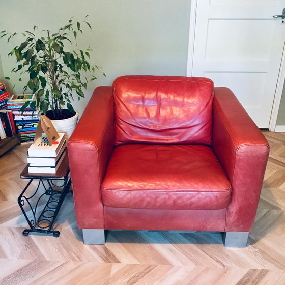 Image 1 of Red leather Topform armchair Panhard