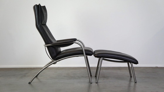 Image 1 of Dark brown leather design armchair + hocker, De Sede DS 270