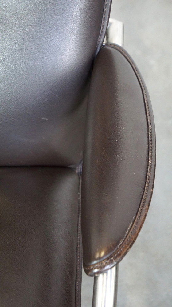 Image 1 of Dark brown leather design armchair + hocker, De Sede DS 270