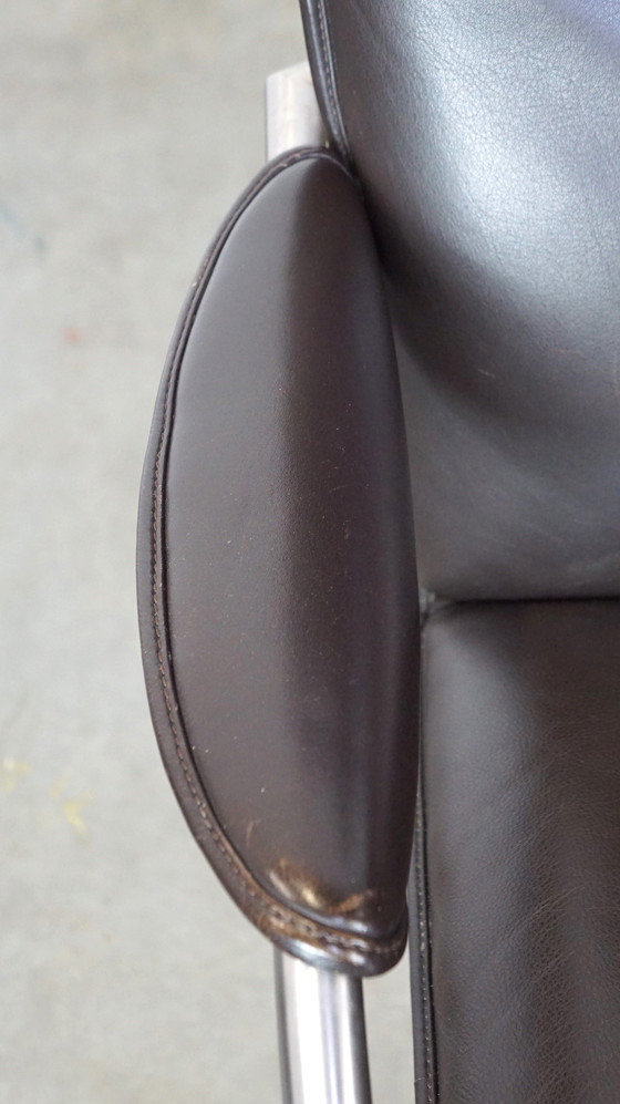 Image 1 of Dark brown leather design armchair + hocker, De Sede DS 270