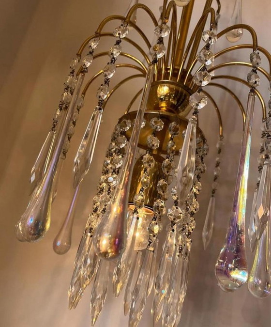 Image 1 of Vintage Genuine Murano Opaline Teardrop Chandelier Pendant Lamp