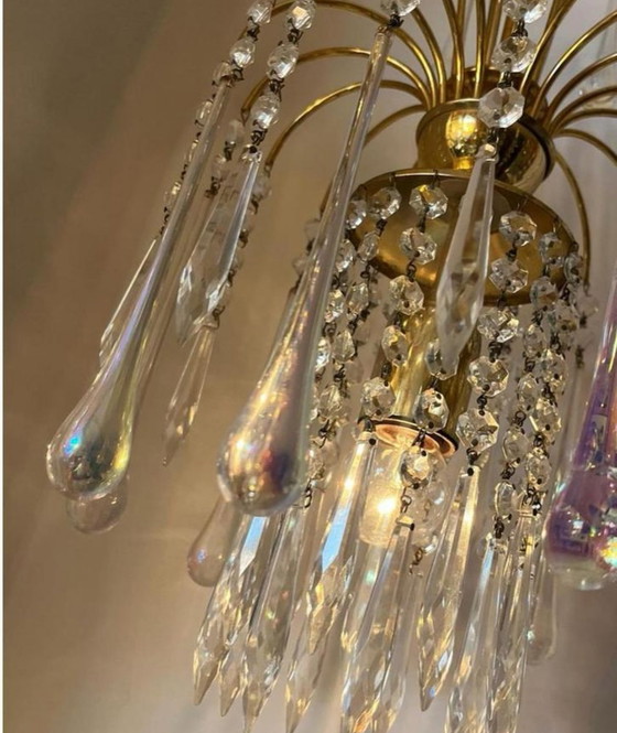 Image 1 of Vintage Genuine Murano Opaline Teardrop Chandelier Pendant Lamp