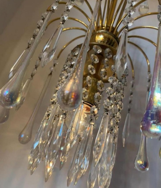 Image 1 of Vintage Genuine Murano Opaline Teardrop Chandelier Pendant Lamp